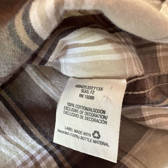 Roebuck & Co Mens XXL Western Snap Shirt 100% Cotton Long Sleeve Brown Plaid - Picture 8 of 8